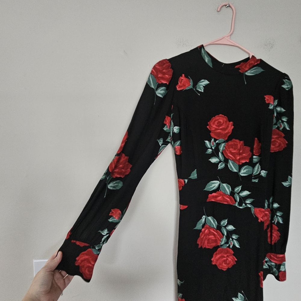Reformation Carnation Black Maxi Dress with Red Rose Print Size 8 - Picture 5 of 10